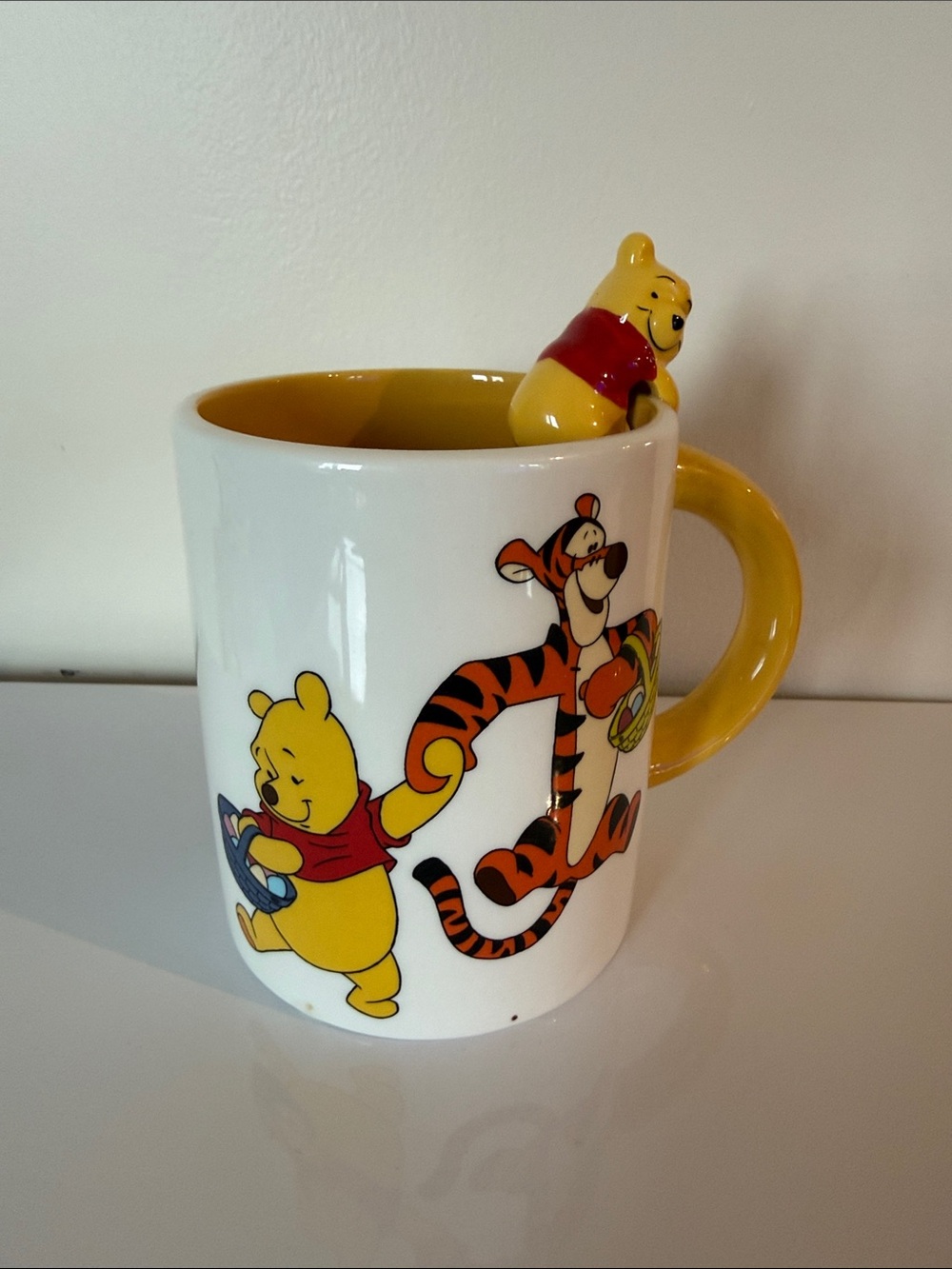 Easter Winnie the Pooh & Tigger Yellow Ceramic Kids Mug with Figurine